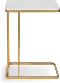img 2 attached to Kate and Laurel Credele Modern-Glam C-Table with Gold Metal Base and Faux Marble Top, 12x18.5x27