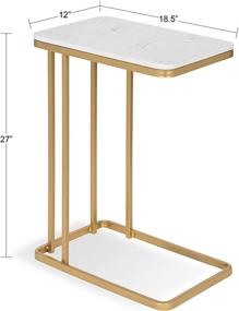 img 3 attached to Kate and Laurel Credele Modern-Glam C-Table with Gold Metal Base and Faux Marble Top, 12x18.5x27