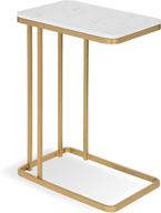 kate and laurel credele modern-glam c-table with gold metal base and faux marble top, 12x18.5x27 logo