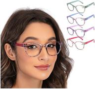 👓 4 pack round reading glasses with blue light filter, anti-glare transparent lens frame for women, computer readers with uv protection, 2.5" strength logo