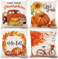 🍁 festive fall pillow covers - 18x18 inches autumn decorations, thanksgiving theme farmhouse décor outdoor throw pillowcase. cotton linen cushion case for home decor set of 4 логотип