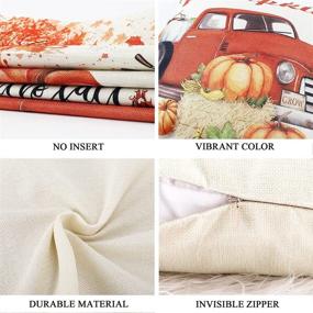 img 2 attached to 🍁 Festive Fall Pillow Covers - 18x18 Inches Autumn Decorations, Thanksgiving Theme Farmhouse Décor Outdoor Throw Pillowcase. Cotton Linen Cushion Case for Home Decor Set of 4