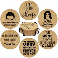 🧀 funny cork coasters - fold in the cheese farmhouse drink coasters (set of 6) with metal holder - heat-resistant & absorbent - perfect for cute birthday, christmas, housewarming gifts logo