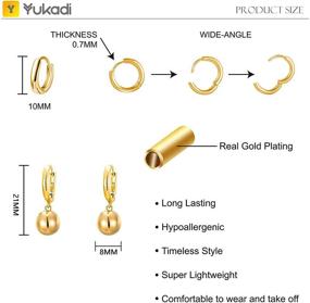 img 1 attached to 💫 Dainty 14K Gold Plated Huggie Hoop Earrings with Polished Ball Charm - Stylish Women's Minimalist Jewelry