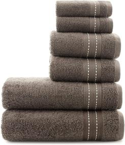 img 2 attached to 🛀 6-Piece Turkish Cotton Bath Towel Set - Halley - Dark Brown - Ultra Soft, Absorbent Bathroom Towels - Includes 2 Bath Towels, 2 Hand Towels, 2 Washcloths - Premium Quality, Machine Washable