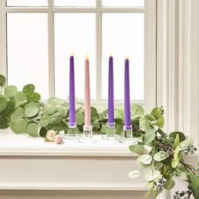 img 2 attached to Set of 4 Flameless Advent Candles - 10 Inch Flickering LED Flame Taper Candlesticks, Remote Controlled with Purple and Pink Colored Wax for Christmas Advent Wreath - Includes All Batteries