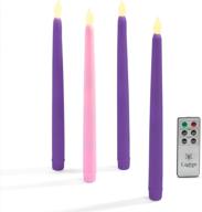 set of 4 flameless advent candles - 10 inch flickering led flame taper candlesticks, remote controlled with purple and pink colored wax for christmas advent wreath - includes all batteries логотип