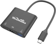 🔌 yacumama 3 in 1 hub pro: high definition 4k hdmi, pd charging, usb 3.0, aluminum gray, compatible with macbook pro dell xps surface pro pixel elitebook thinkpad logo