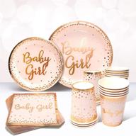 🌸 sweet baby co. baby shower plates and napkins girl: 24 set with elegant rose gold and pink paper plates, dessert plate, napkins, disposable cups – perfect for tea party supplies, floral decorations, girls birthday logo