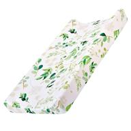 🌿 baby floral diaper changing pad cover: stylish & stretchy cradle mattress sheets for nursery changing table - 32'' x 16'' green leaves logo