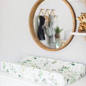 img 1 attached to 🌿 Baby Floral Diaper Changing Pad Cover: Stylish & Stretchy Cradle Mattress Sheets for Nursery Changing Table - 32'' X 16'' Green Leaves