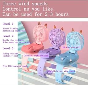 img 3 attached to 🐱 Cat Design Mini Watch Hand Held Fan: Portable USB Charging & Rechargeable with Colorful LED Lights for Outdoor Use