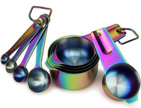 img 4 attached to ColorMeHome 9 Piece Rainbow/Iridescent/Oil Slick 🌈 Stainless Steel Measuring Cup and Spoon Set