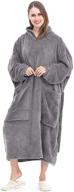 🧥 aolige oversized wearable blanket hoodie for adults, women, men, and teens - grey, warm fuzzy sweatshirt with 2 large front pockets and sleeves logo