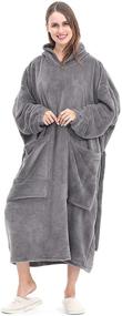 img 4 attached to 🧥 AOLIGE Oversized Wearable Blanket Hoodie for Adults, Women, Men, and Teens - Grey, Warm Fuzzy Sweatshirt with 2 Large Front Pockets and Sleeves