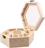 exceart hexagonal diy wooden jewelry box – trinket keepsake storage organizer with 7 compartments and clear top – ideal for rings, bracelets, watches, necklaces, and earrings логотип