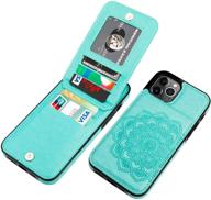 📱 vaburs iphone 12 & 12 pro case: embossed mandala wallet card holder with kickstand - green (6.1 inch) logo