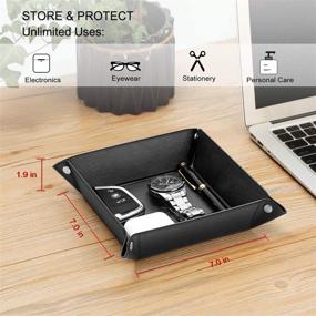 img 1 attached to SITHON Valet Tray Desktop Storage Organizer - Stylish PU Leather Catchall Tray for Keys, Phone, Wallet and More - Black