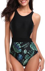 img 1 attached to 👙 Tempt Me Women's High Neck Cutout Printed One Piece Swimsuit - Tummy Control Bathing Suit