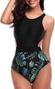 img 4 attached to 👙 Tempt Me Women's High Neck Cutout Printed One Piece Swimsuit - Tummy Control Bathing Suit