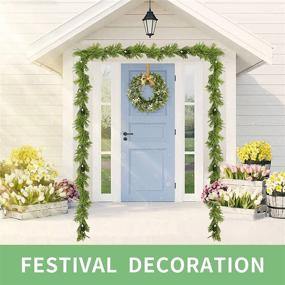 img 2 attached to 🌿 Vivid Berries Greenery Pine Needle Wreath for Front Door: Ideal Indoor & Outdoor Decorations for Door, Wall, Window and Courtyard