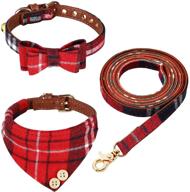 classic plaid dog collar and leash set – 3pcs, bow tie, adjustable, with handle – perfect for puppy cats, small medium dogs training, walking, running (red, small) logo