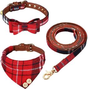 img 4 attached to Classic Plaid Dog Collar and Leash Set – 3PCS, Bow Tie, Adjustable, with Handle – Perfect for Puppy Cats, Small Medium Dogs Training, Walking, Running (Red, Small)