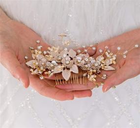 img 3 attached to 💍 Exquisite Handmade Wedding Hair Comb: Pearl Floral Leaf Bridal Hair Accessories in Light Gold - Ideal for Brides and Bridesmaids