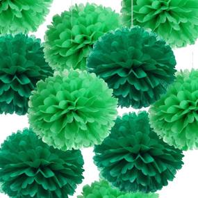 img 1 attached to 🎉 Vibrant 14" Green Tissue Pom Poms Kit: DIY Decorative Paper Flowers for Birthday Party, Wedding, Baby Shower, and Home Outdoor Hanging Decorations - Pack of 10