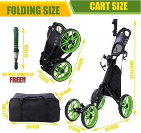 img 3 attached to 🏌️ MEARTEVE Compact Golf Push Pull Cart with 4 Wheels, One-Click Folding, Foot Brake, Cup Holder, Adjustable Handle, Scorecard Holder Space for Golf Bags, Includes Storage Bag