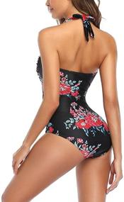 img 1 attached to 👙 Smismivo Tummy Control Swimwear: Vintage Retro Halter One Piece for Slimming & Push Up; Womens Ruched Plus Size Bathing Suit