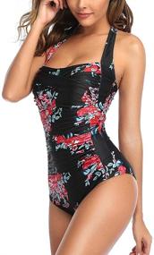 img 2 attached to 👙 Smismivo Tummy Control Swimwear: Vintage Retro Halter One Piece for Slimming & Push Up; Womens Ruched Plus Size Bathing Suit