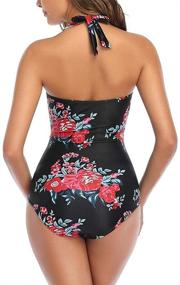img 3 attached to 👙 Smismivo Tummy Control Swimwear: Vintage Retro Halter One Piece for Slimming & Push Up; Womens Ruched Plus Size Bathing Suit
