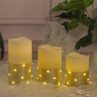 🕯️ flickering flameless candles: ivory real wax pillar set of 3 with embedded string lights - h-blossom led candles in golden shade, battery operated with 5h cycling timer (3" x 4"/5"/6") логотип