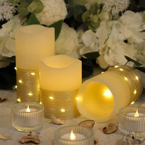 img 1 attached to 🕯️ Flickering Flameless Candles: Ivory Real Wax Pillar Set of 3 with Embedded String Lights - H-BLOSSOM LED Candles in Golden Shade, Battery Operated with 5H Cycling Timer (3" x 4"/5"/6")