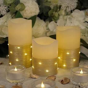 img 3 attached to 🕯️ Flickering Flameless Candles: Ivory Real Wax Pillar Set of 3 with Embedded String Lights - H-BLOSSOM LED Candles in Golden Shade, Battery Operated with 5H Cycling Timer (3" x 4"/5"/6")