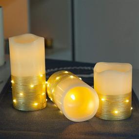 img 2 attached to 🕯️ Flickering Flameless Candles: Ivory Real Wax Pillar Set of 3 with Embedded String Lights - H-BLOSSOM LED Candles in Golden Shade, Battery Operated with 5H Cycling Timer (3" x 4"/5"/6")