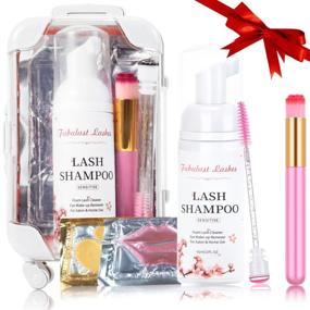 img 4 attached to 💼 6-in-1 Eyelash Extension Shampoo Kit: Mini Suitcase + Cleansing Brush + Mascara Wand + Masks + Sensitive Foaming Cleanser (60 ml, 2 fl oz) for Salon & Self Use