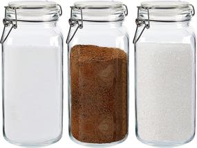 img 4 attached to Set of 3 Large 68oz Glass Canisters with Airtight Lids - Clear Storage Containers with Lids for Kitchen, Ideal for Flour and Sugar Storage