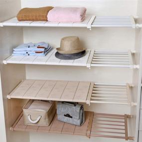 img 4 attached to Yoillione Adjustable Cupboard Shelves - Expandable Wardrobe Shelf Organizer and Bookcase for Kitchen, Bathroom, Closet - Plastic Storage Rack - White Clothes Storage Organizer with Tension Shelf Separators