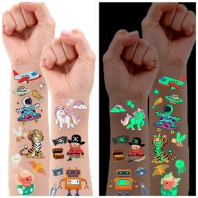 img 4 attached to 🦄 Luminous Waterproof Temporary Tattoos for Kids - Unicorn, Dinosaur, Mermaid, Pirate, Construction Themes - Birthday Party Decorations & Favors