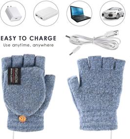 img 1 attached to Cozy USB Heated Gloves: Full & Half Finger Knitted Hand Warmers for Men and Women (Light Blue)