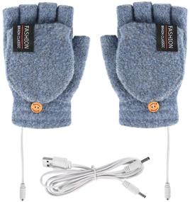 img 4 attached to Cozy USB Heated Gloves: Full & Half Finger Knitted Hand Warmers for Men and Women (Light Blue)