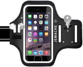 img 4 attached to JEMACHE iPhone 6 7 8 SE(2020) Armband: Fingerprint Touch Supported Arm Band Case for Gym Workout & Running with Key Holder (Dark) - Buy Now!