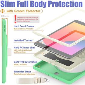 img 2 attached to HXCASEAC Shockproof iPad 10.2 Inch 9th/8th/7th Generation Case for Kids - Full Body Protection with 360 ° Swivel Hand Strap/Stand, Screen Protector, Pencil Holder - Milky+Green - iPad 10.2 2021 Version