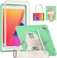 hxcaseac shockproof ipad 10.2 inch 9th/8th/7th generation case for kids - full body protection with 360 ° swivel hand strap/stand, screen protector, pencil holder - milky+green - ipad 10.2 2021 version logo