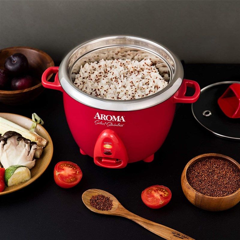 Aroma 6-Cup Red Pot Style Rice Cooker with Keep Warm Setting - ARC