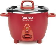 🍚 aroma housewares stainless steel rice cooker & warmer, 6-cup(cooked)/ 1.4qt, arc-753sgr, red - uncoated inner pot логотип