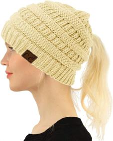 img 2 attached to 🧣 C.C Criss Cross Ponytail Messy Buns Knit Beanie Hat - Stay Warm and Stylish this Winter!