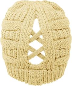 img 3 attached to 🧣 C.C Criss Cross Ponytail Messy Buns Knit Beanie Hat - Stay Warm and Stylish this Winter!